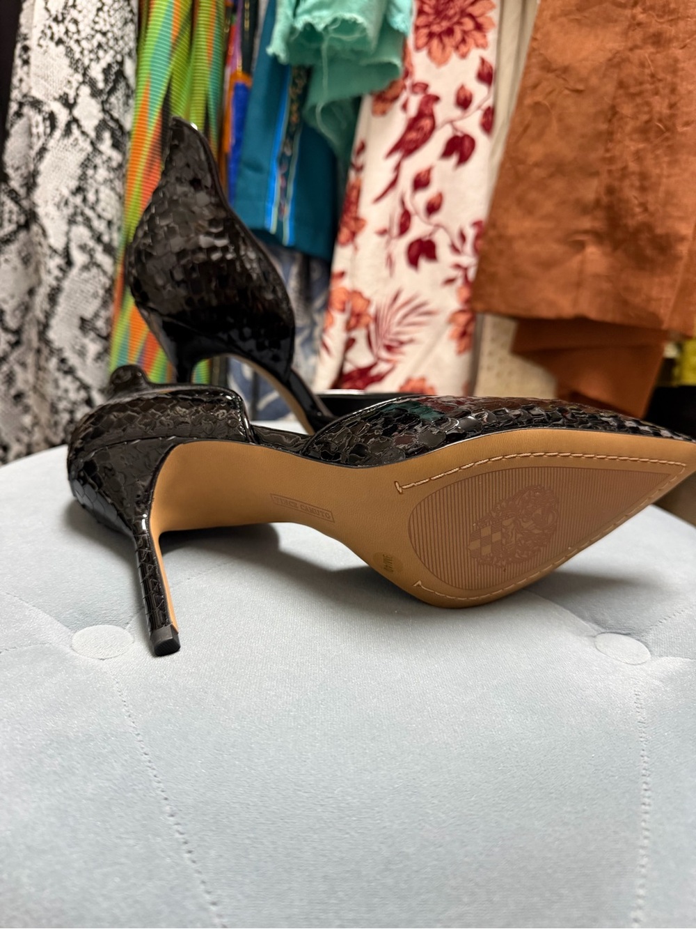 Vince Camuto Black Patent Snakeskin D'Orsay Pointed-Toe Heels - Picture 3 of 4
